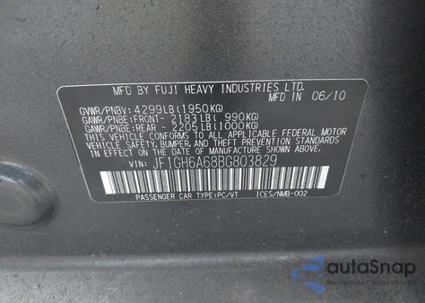 2011 Subaru Impreza 2.5I from USA, damaged, VIN JF1GH6A68BG803829